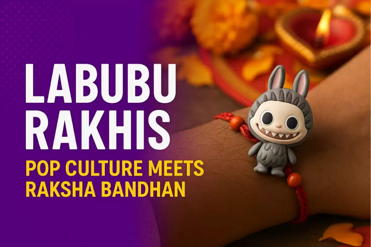 राखी बांधते हुए बहन और भाई,कलाई पर लैबुबू राखी