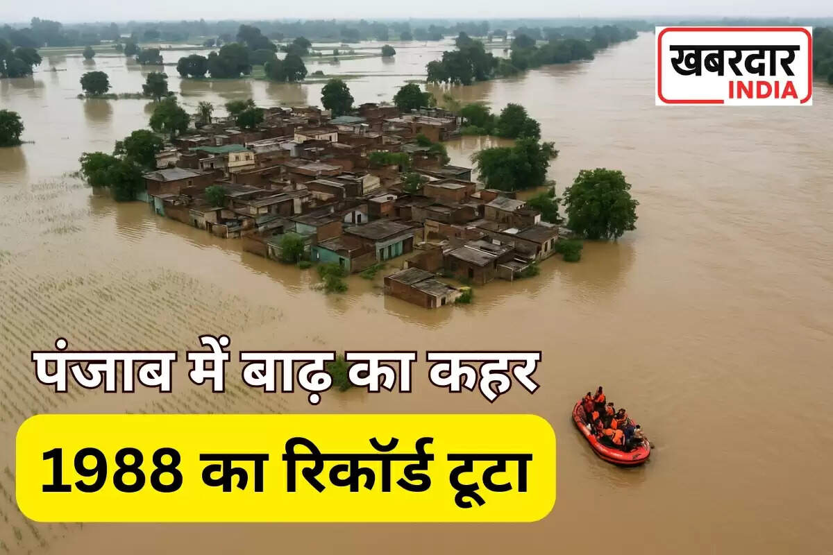 रावी नदी का उफान, खेतों और घरों तक पहुँचा बाढ़ का पानी